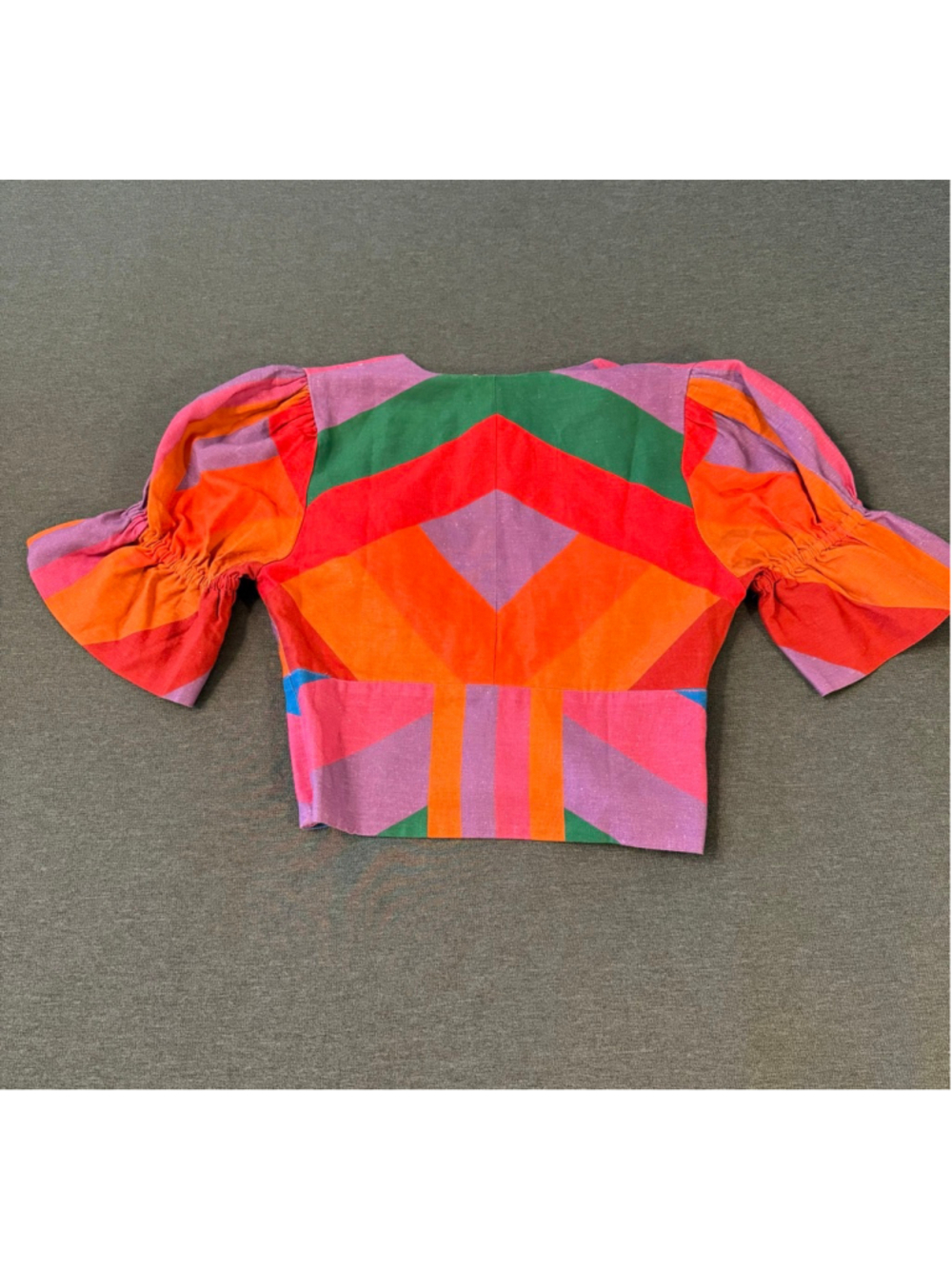 NWT FARM Rio Amanda Stripes Colorful Puff Sleeve Crop Top XS - Picture 3 of 8